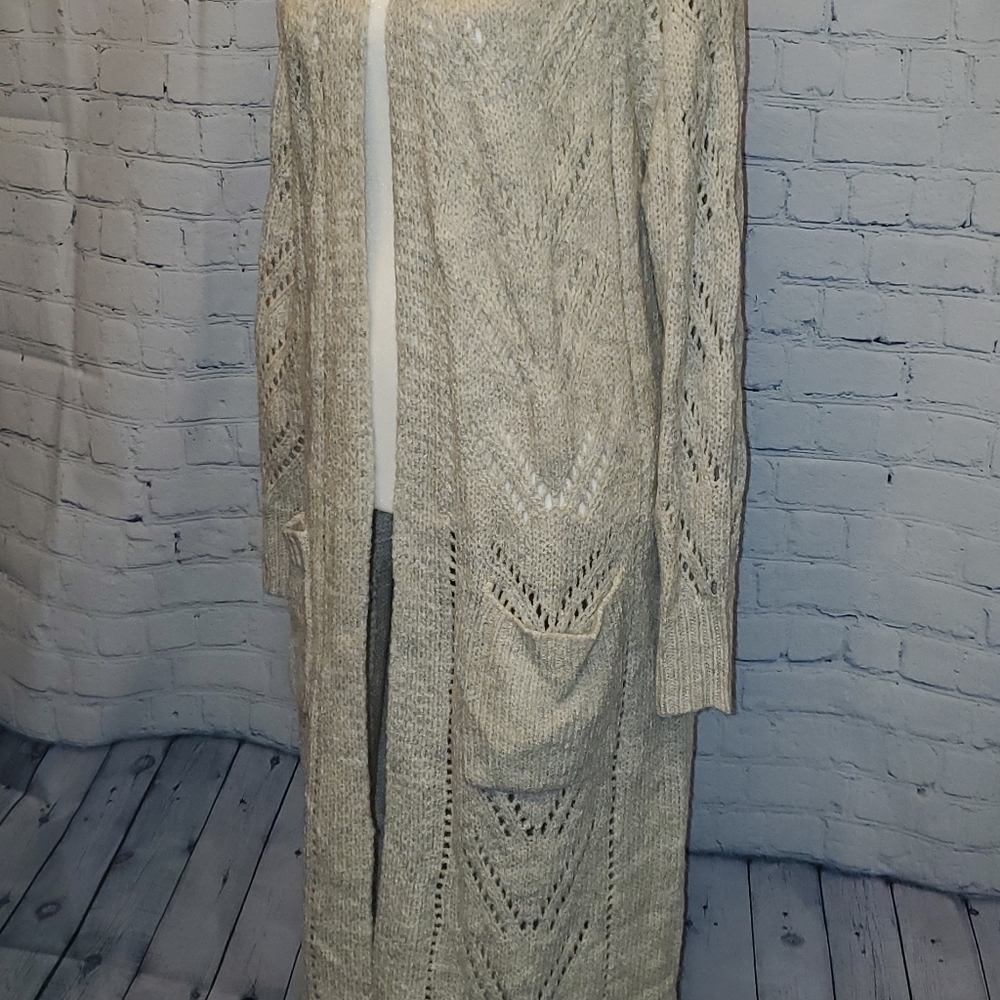 ANA open front chunky cable knit long cardigan, size large with pockets - Picture 4 of 9